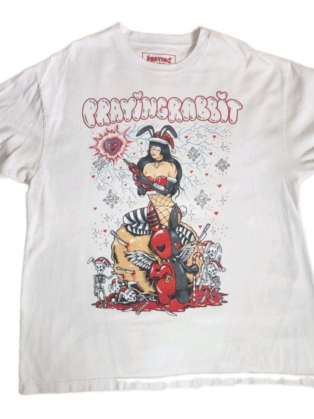 Praying Rabbit Crew Neck Men’s T-Shirt White XL
